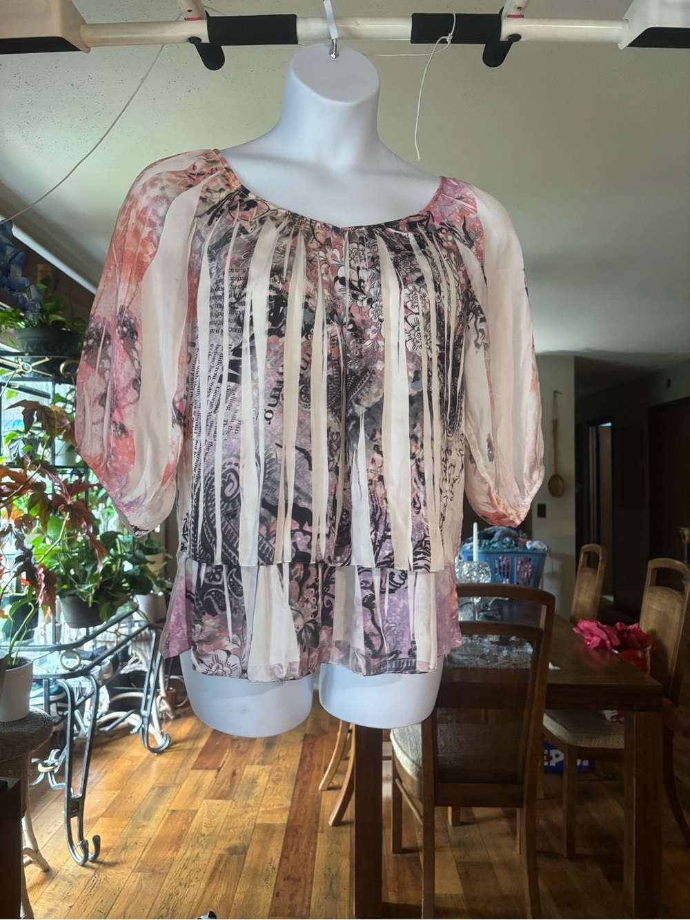 Cato Sheer Pink Floral Pleated Women’s  Half Sleeve Top Size L